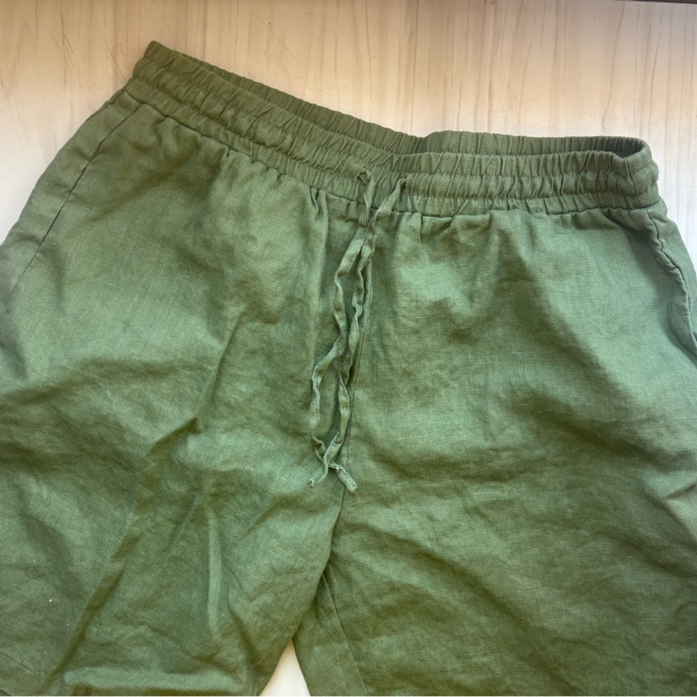 100% linen green shorts ੈ✩‧₊˚